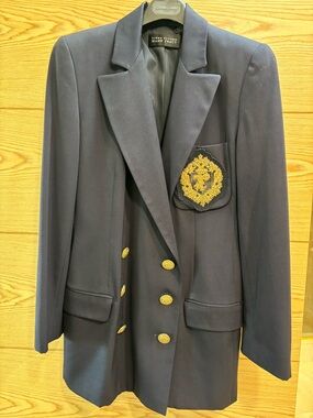 Vtg Linda Allard Ellen Tracy Double Breasted Classic Navy Wool Blazer Size 8